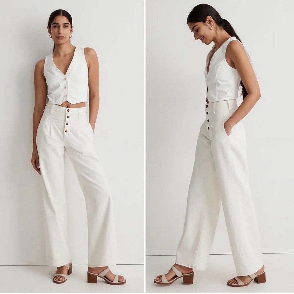 Madewell Womens Jeans White Superwide Leg Vintage Canvas Button Fly Denim Sz 28